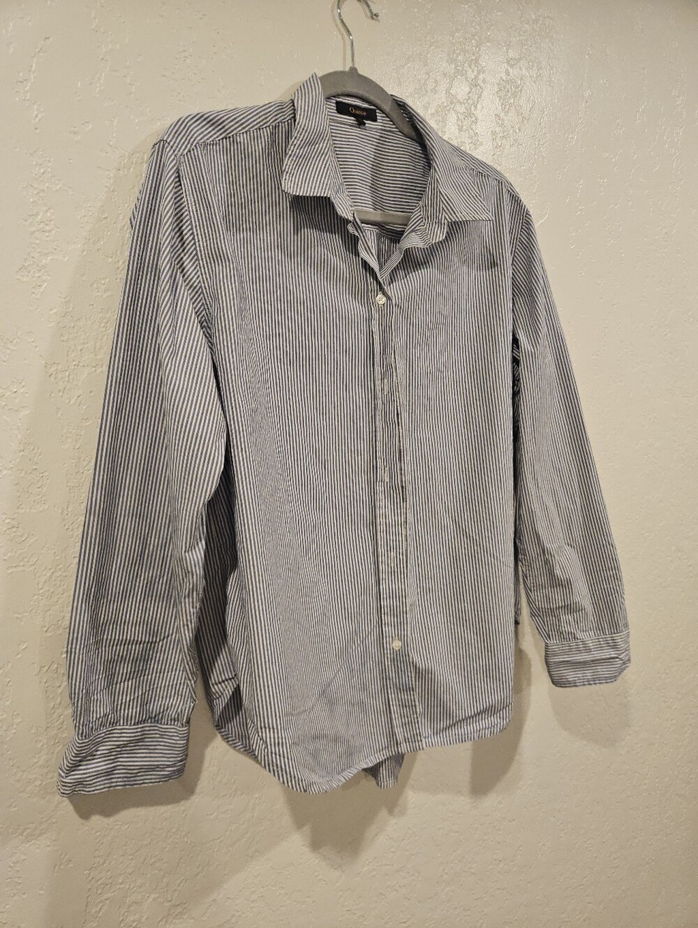 Quince 100% Organic Cotton Poplin Long Sleeve Shirt Light Blue Stripe Size Large